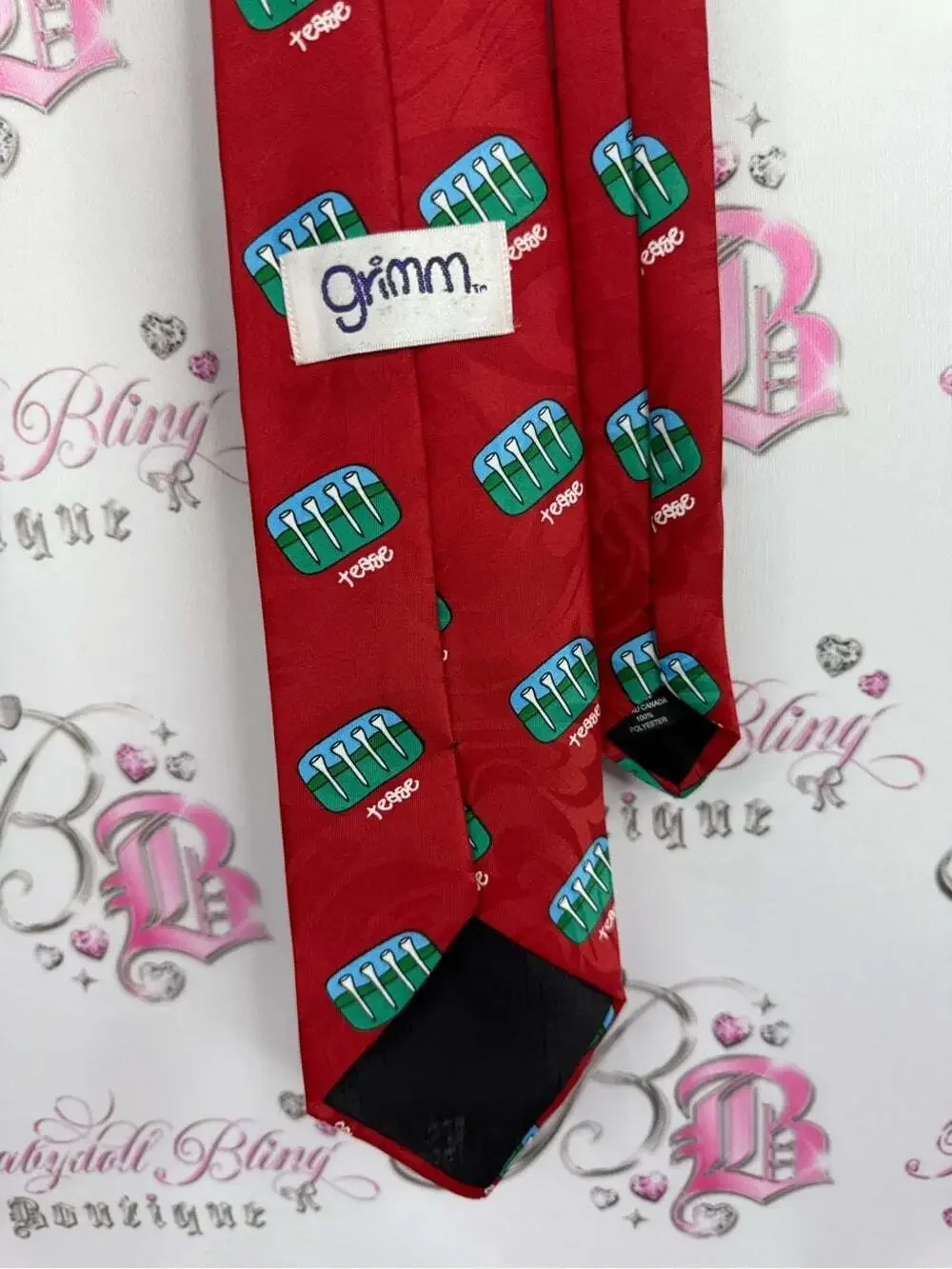 GRIMM tie golf tease Red Tie with Teal Cupcake Motif T time